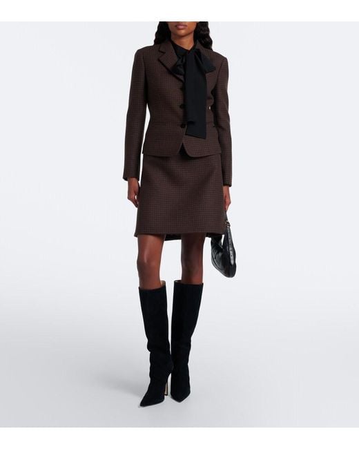 Gucci Brown Checked Wool-Blend Miniskirt