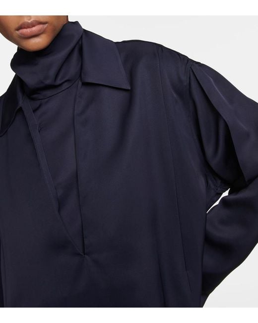 Jil Sander Blue High-Neck Satin Minidress