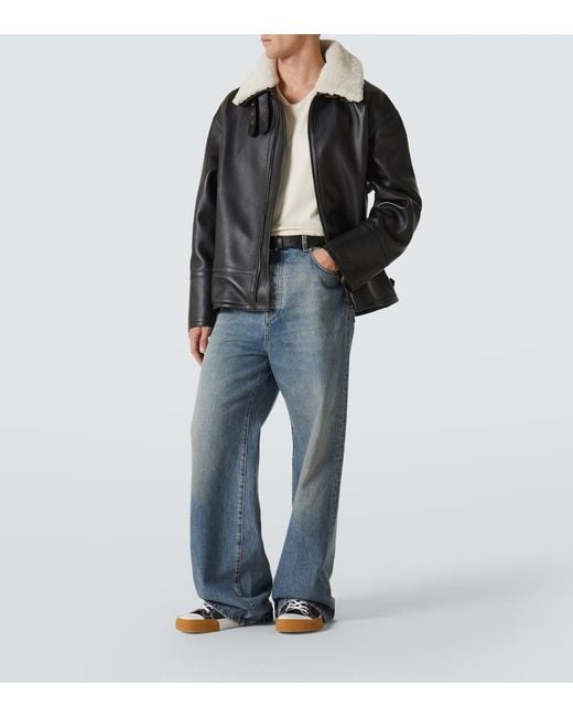 Loewe Black Shearling-Trimmed Leather Jacket for men