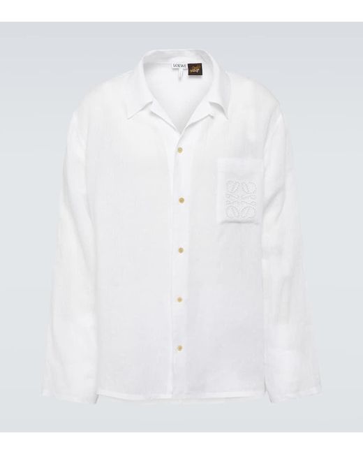 Loewe White Paula's Ibiza Anagram Linen Shirt for men