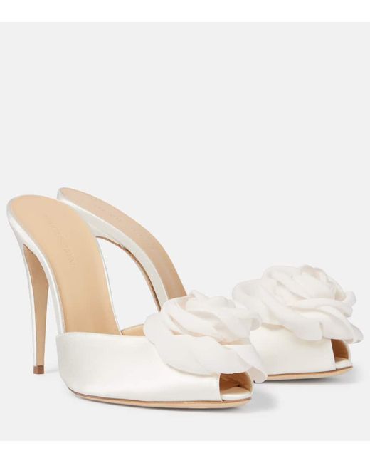 Magda Butrym Natural Bridal Floral-Applique Satin Mules
