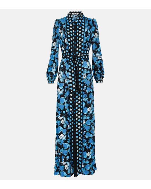 Diane von Furstenberg Blue Joshua Floral Crepe Maxi Dress