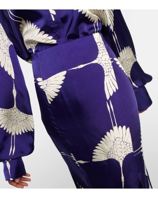 Khaite Blue Levy Printed Twill Midi Skirt