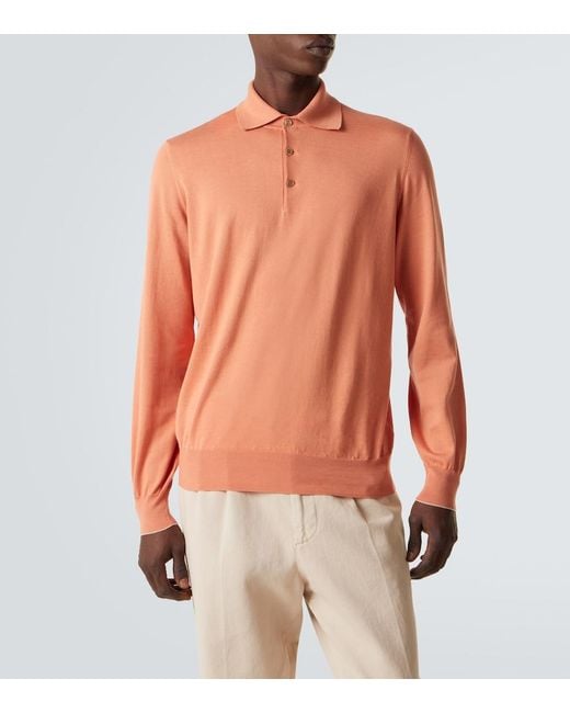 Brunello Cucinelli Orange Cotton Polo Sweater for men