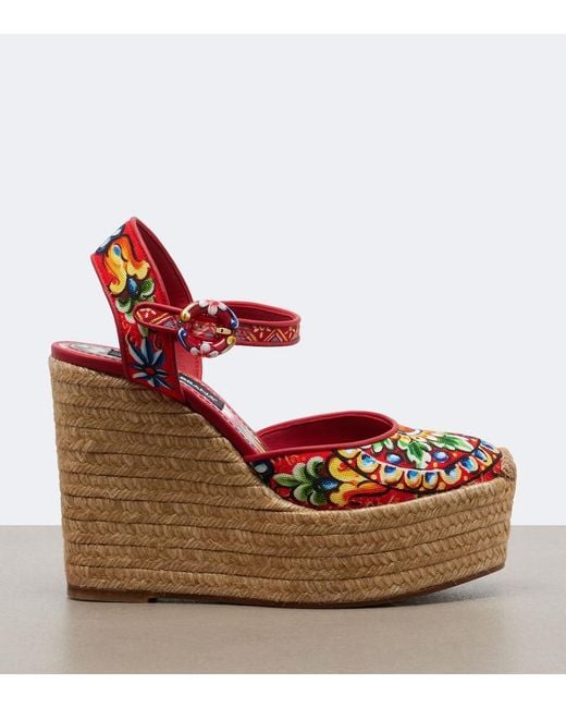 Dolce & Gabbana Red Carretto Canvas Espadrille Wedges