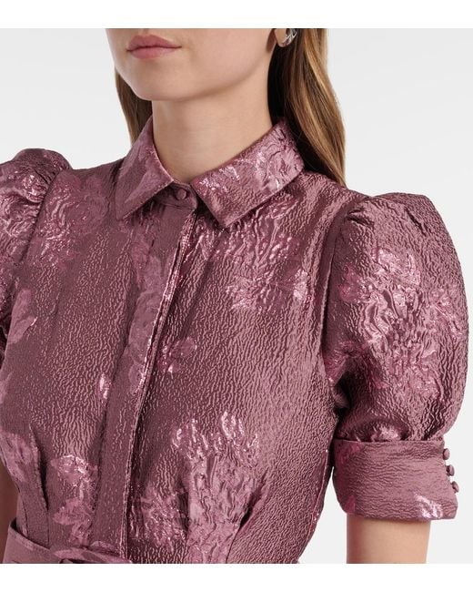 Rebecca Vallance Purple Annette Button Belted Brocade Gown