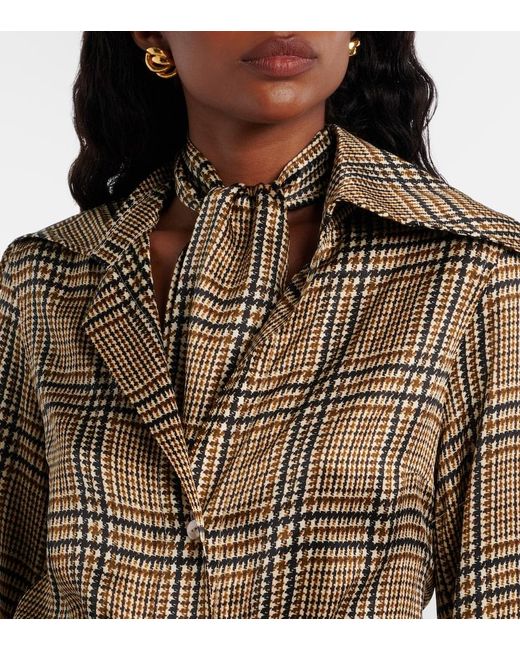 Patou Brown Prince Of Wales Check Silk Shirt Dress