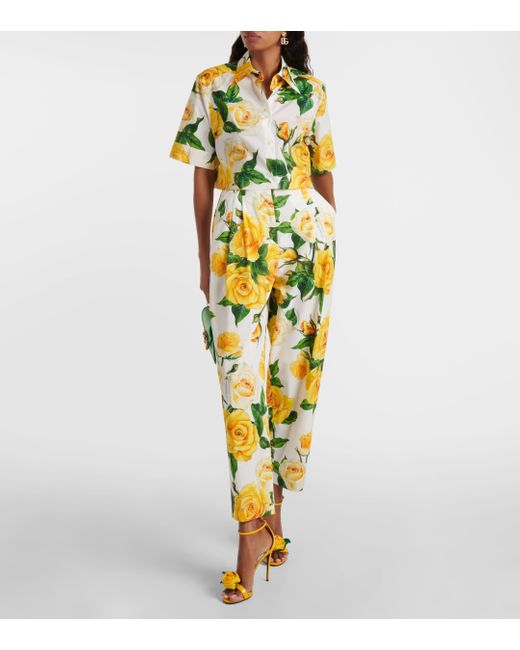Pantalon raccourci en coton a fleurs Dolce & Gabbana en coloris Yellow