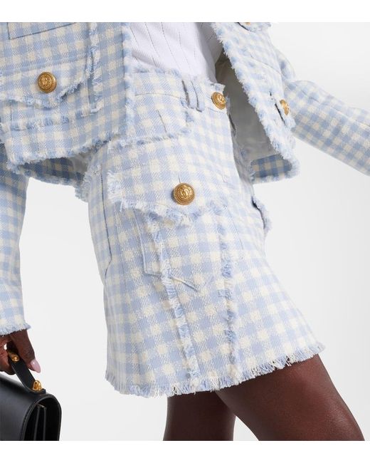 Minifalda en tweed de mezcla de algodon Balmain de color Blue