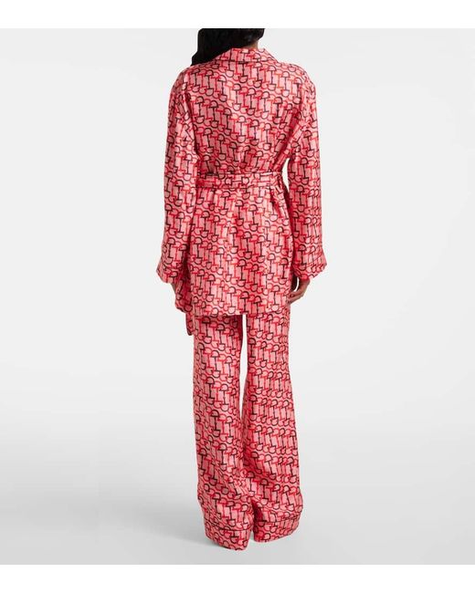 Camisa De Seda Estampada Con Lazo, Talla Gucci de color Red