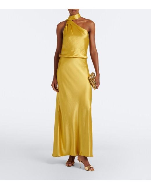 Staud Yellow Estelle One-Shoulder Satin Maxi Dress