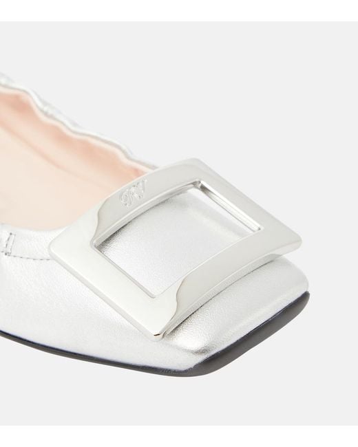 Roger Vivier White Viv' Pockette Metallic Leather Ballet Flats