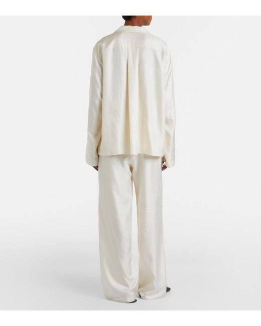 Totême White Embroidered Silk Satin Pajama Pants