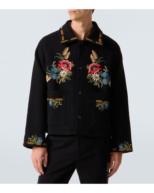Bode Black Beaded Aquitaine Embellished Wool Jacket for men