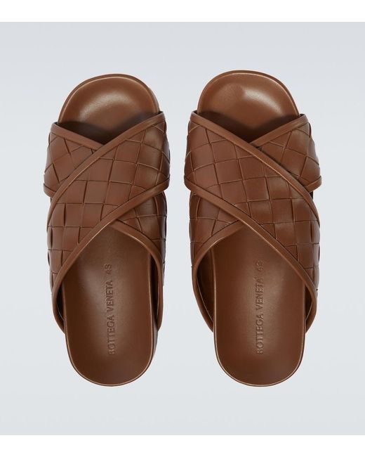 Bottega Veneta Brown Tarik Intrecciato Leather Sandals for men