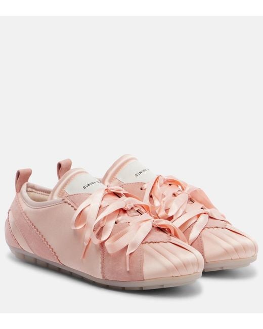 Simone Rocha Pink Ballerina Grip Satin And Suede Sneakers