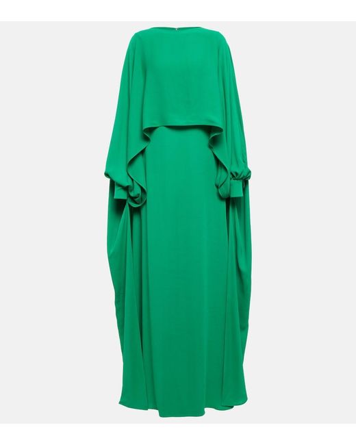 Valentino Green Cape-detail Silk Gown