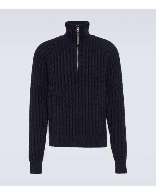 Loewe Ribbed-Knit Wool Half-Zip Sweater in Blue for Men | Lyst Canada