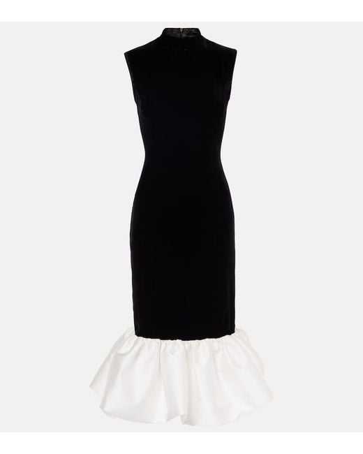 Rasario Black Velvet And Satin Midi Dress