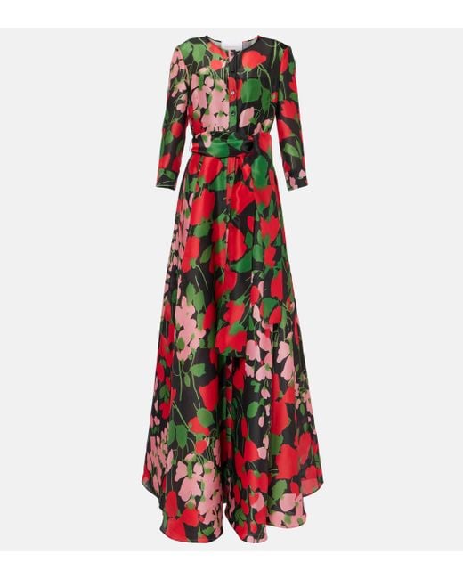 Carolina Herrera Red Floral Silk Gazar Gown