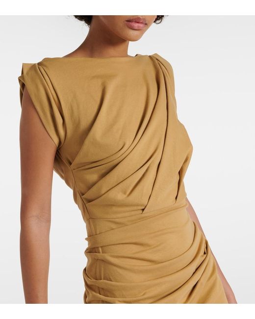 Dries Van Noten Metallic Gathered Cotton Jersey Midi Dress