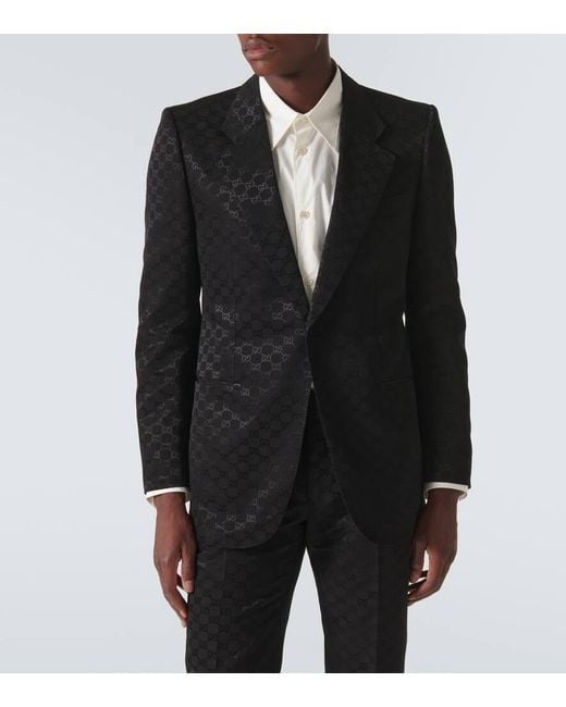 Blazer De Mezcla De Algodon Con Gg Gucci de hombre de color Black