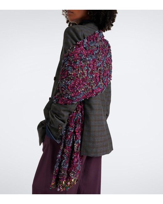 Dries Van Noten Purple Embellished Floral Scarf