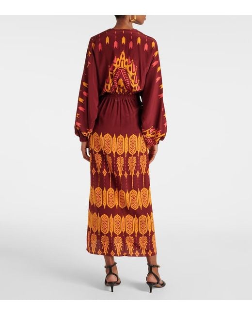 Johanna Ortiz Red Printed Silk Wrap Dress