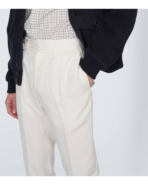 Pantaloni regular in seta e lino di Ralph Lauren Purple Label in White da Uomo