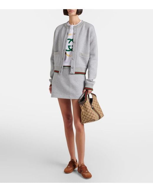 Gucci Gray Web Stripe Cotton-Blend Jersey Cardigan