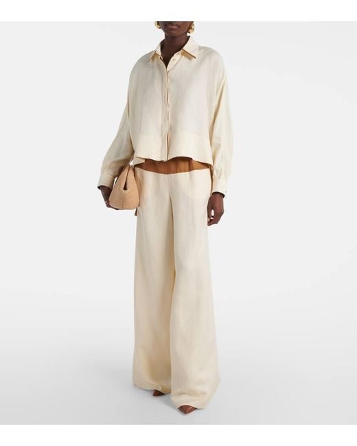 Max Mara Natural Gestro Linen And Silk Wide-Leg Pants