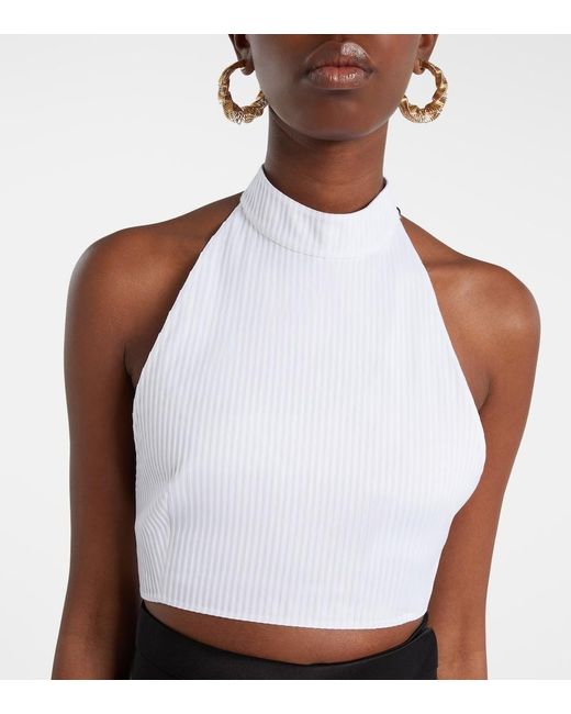 Alaïa White Ribbed Halterneck Cotton Top
