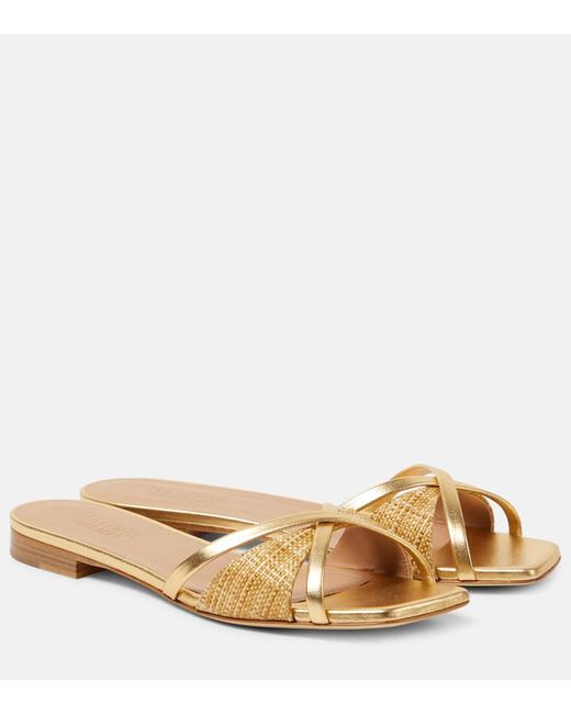 Malone Souliers Natural Penn Raffia And Metallic Leather Sandals