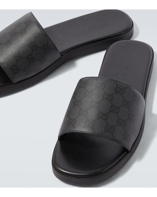 Gucci Black Gg Canvas Slides for men