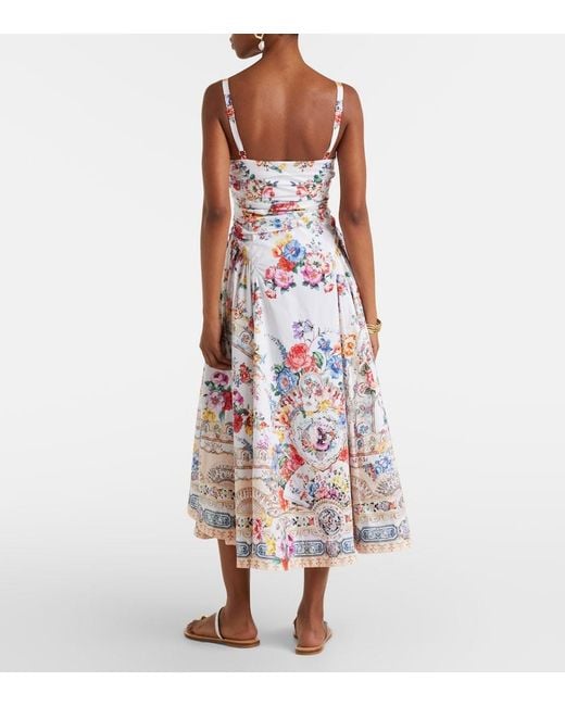 Camilla White Floral Cotton-Blend Midi Dress