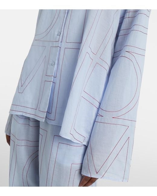 Totême Blue Embroidered Cotton-Blend Poplin Pajama Shirt