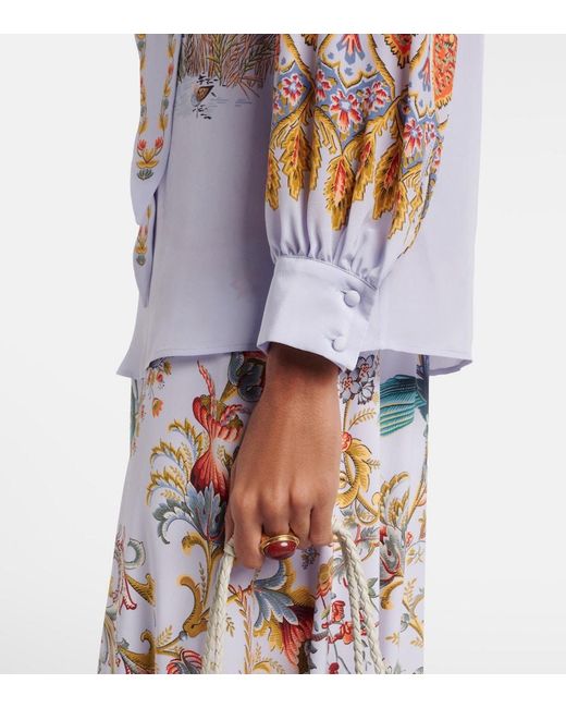 Etro Blue Semi-Sheer Jacquard Blouse
