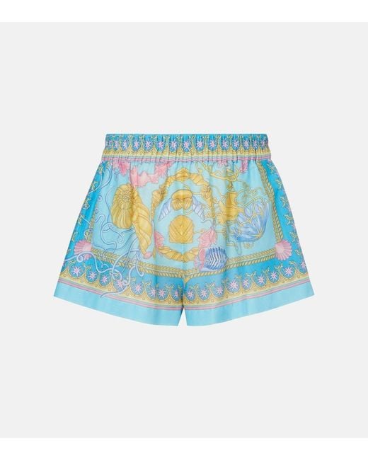 Versace Blue Underwater Barocco Cotton And Silk Shorts