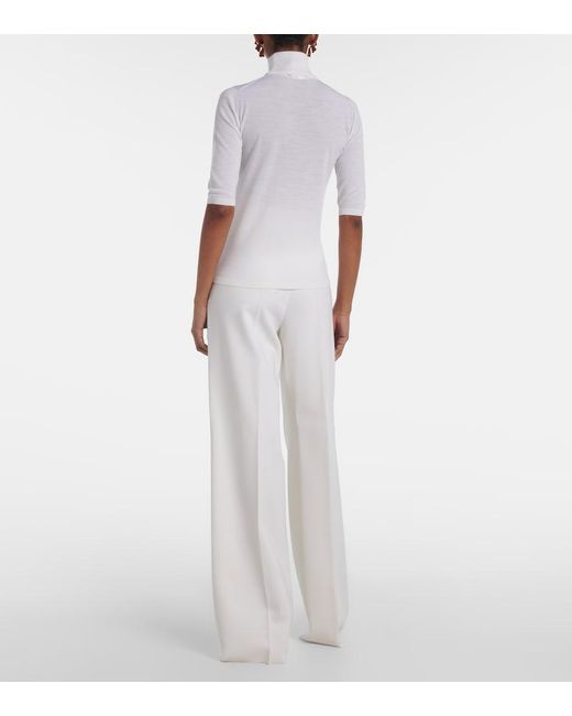 Max Mara White Cecina Virgin Wool Turtleneck Top