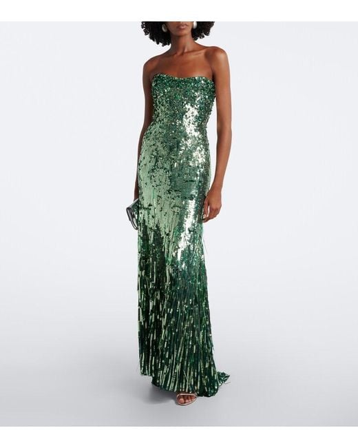 Jenny Packham Green Kimi Sequined Strapless Gown