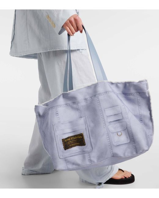 Acne Blue Midsummer Large Cotton Canvas Tote Bag