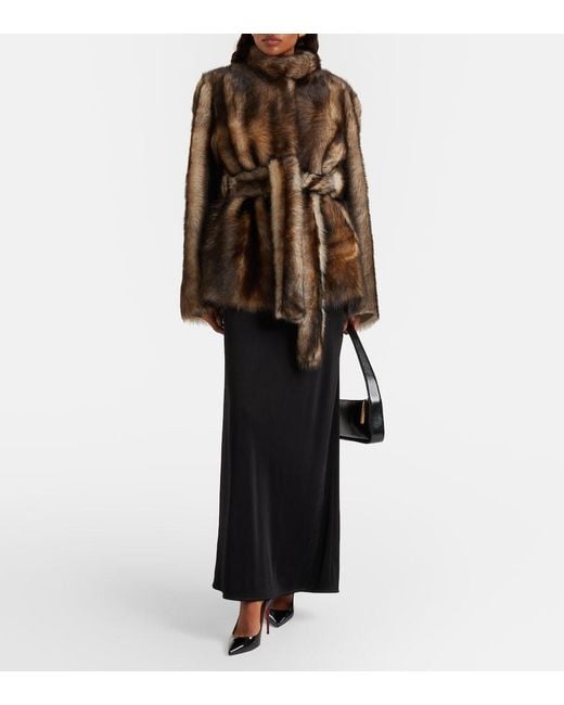 Nour Hammour Brown Elsa Shearling Wrap Jacket