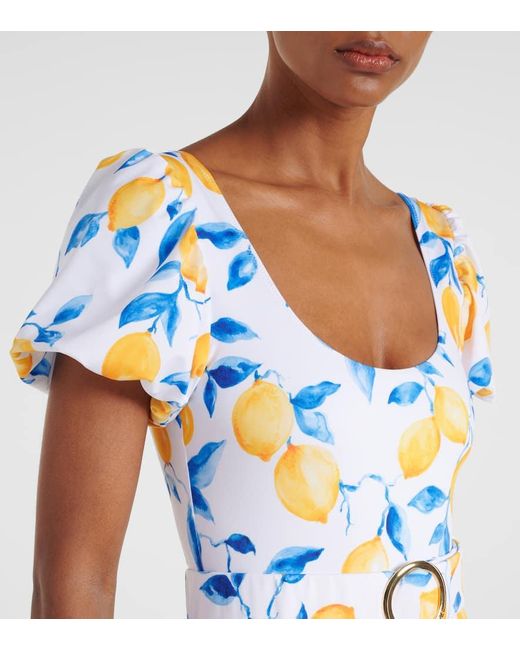 Alexandra Miro Blue Jeanie Belted Printed Swimsuit