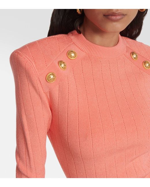 Balmain Pink Embellished Ribbed-knit Sweater