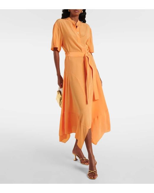 Stella McCartney Orange Iconic Silk Crepe De Chine Midi Dress