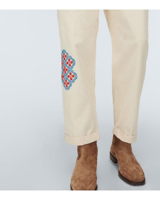 Adish Natural Embroidered Straight Cotton Pants for men