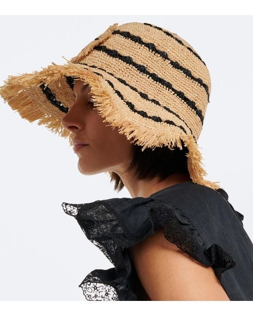 Ganni Natural Striped Raffia Bucket Hat