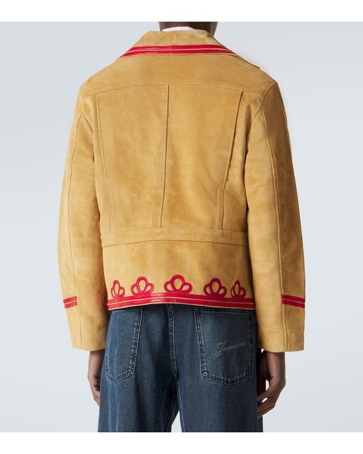 Bode Green Trefoil Leather-Trimmed Suede Jacket for men