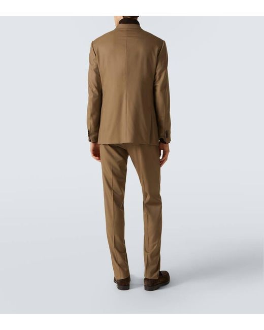 Traje Cruzado De Sarga De Lana Zegna de hombre de color Natural