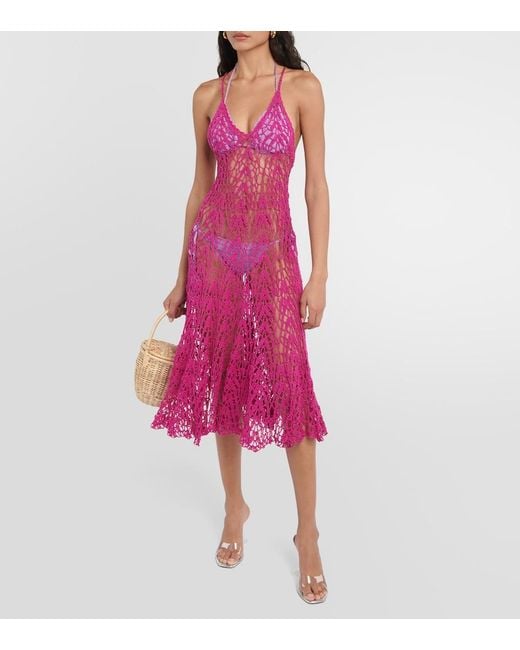 Anna Kosturova Purple Open-Knit Cotton Midi Dress